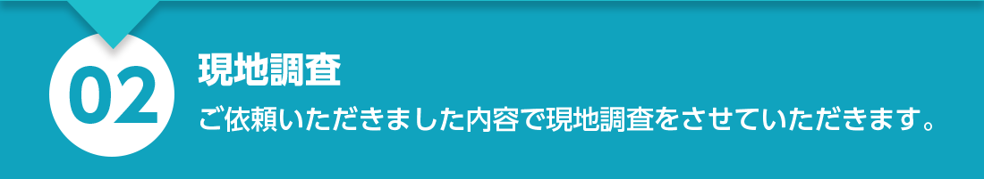 現地調査：ご依頼いただきました内容で現地調査させていただきます。